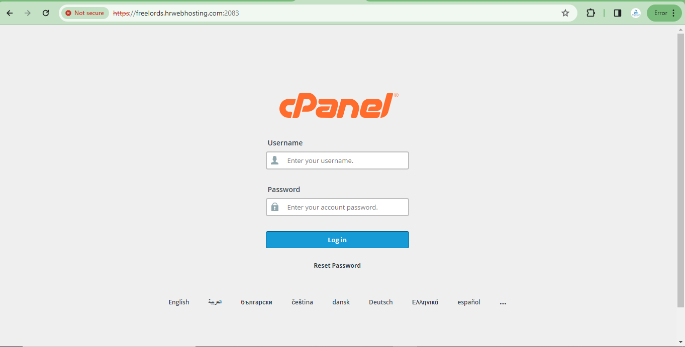 cpanel login page